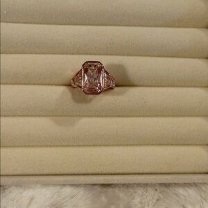 Emerald-Cut Pink C Stone Ring in Rose Gold Setting